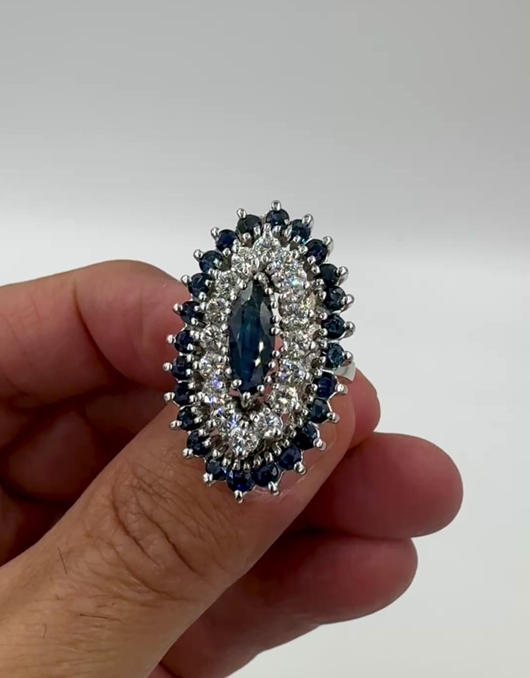 Estate 14k White Gold Sapphire and Diamond Cocktail Ring