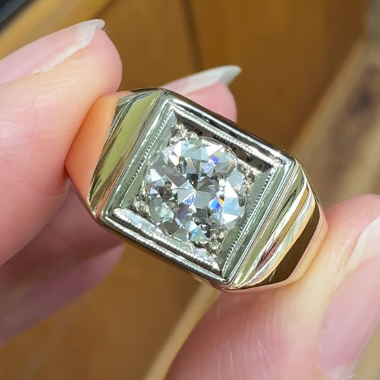 1940's Transitional Cut Diamond Ring 14k Two Tone Gold