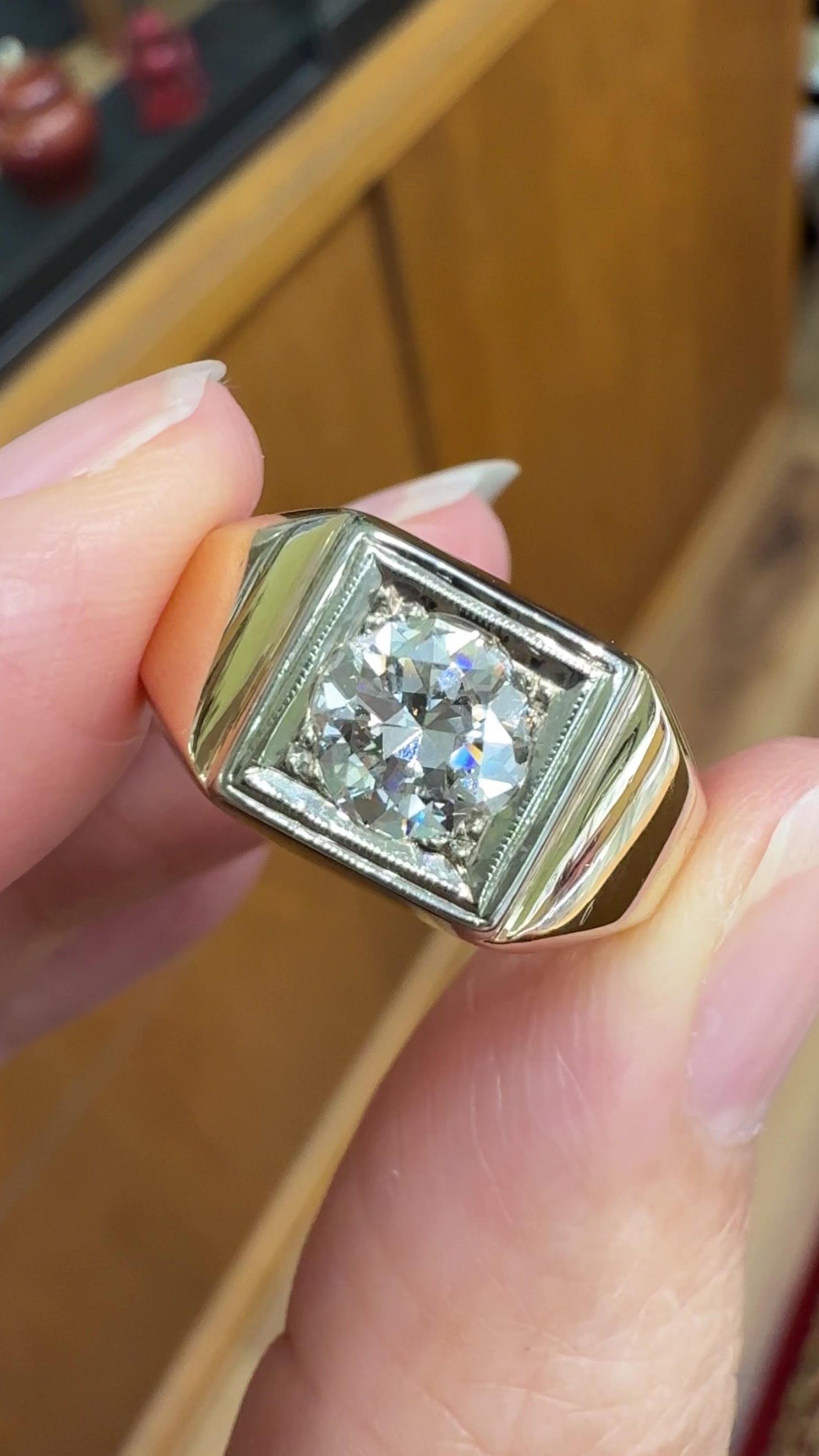 1940's Transitional Cut Diamond Ring 14k Two Tone Gold