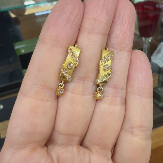 Antique 1900 Rose cut Diamond Earrings 18k Yellow Gold