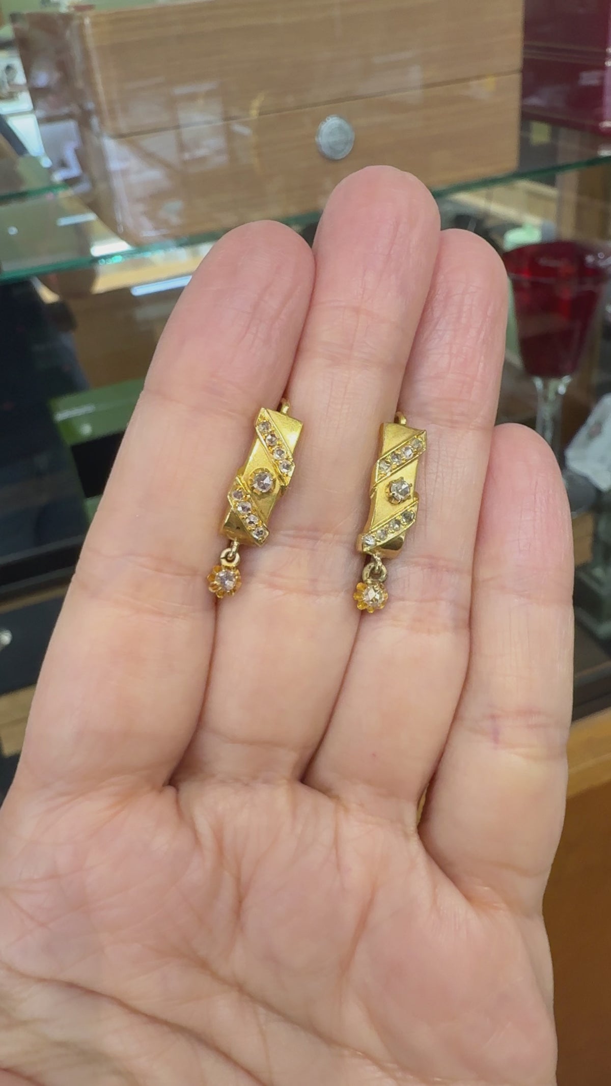 Antique 1900 Rose cut Diamond Earrings 18k Yellow Gold