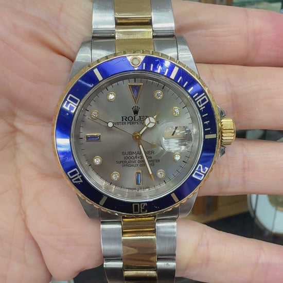 Rolex 16613 Submariner "Serti" 18K YG / SS Silver Dial Circa. 1993