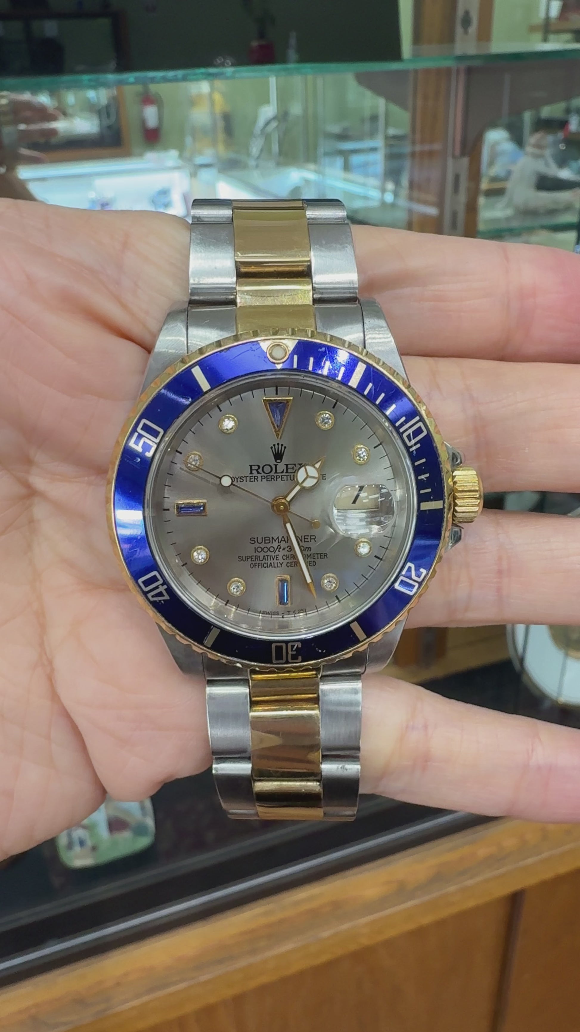 Rolex 16613 Submariner "Serti" 18K YG / SS Silver Dial Circa. 1993