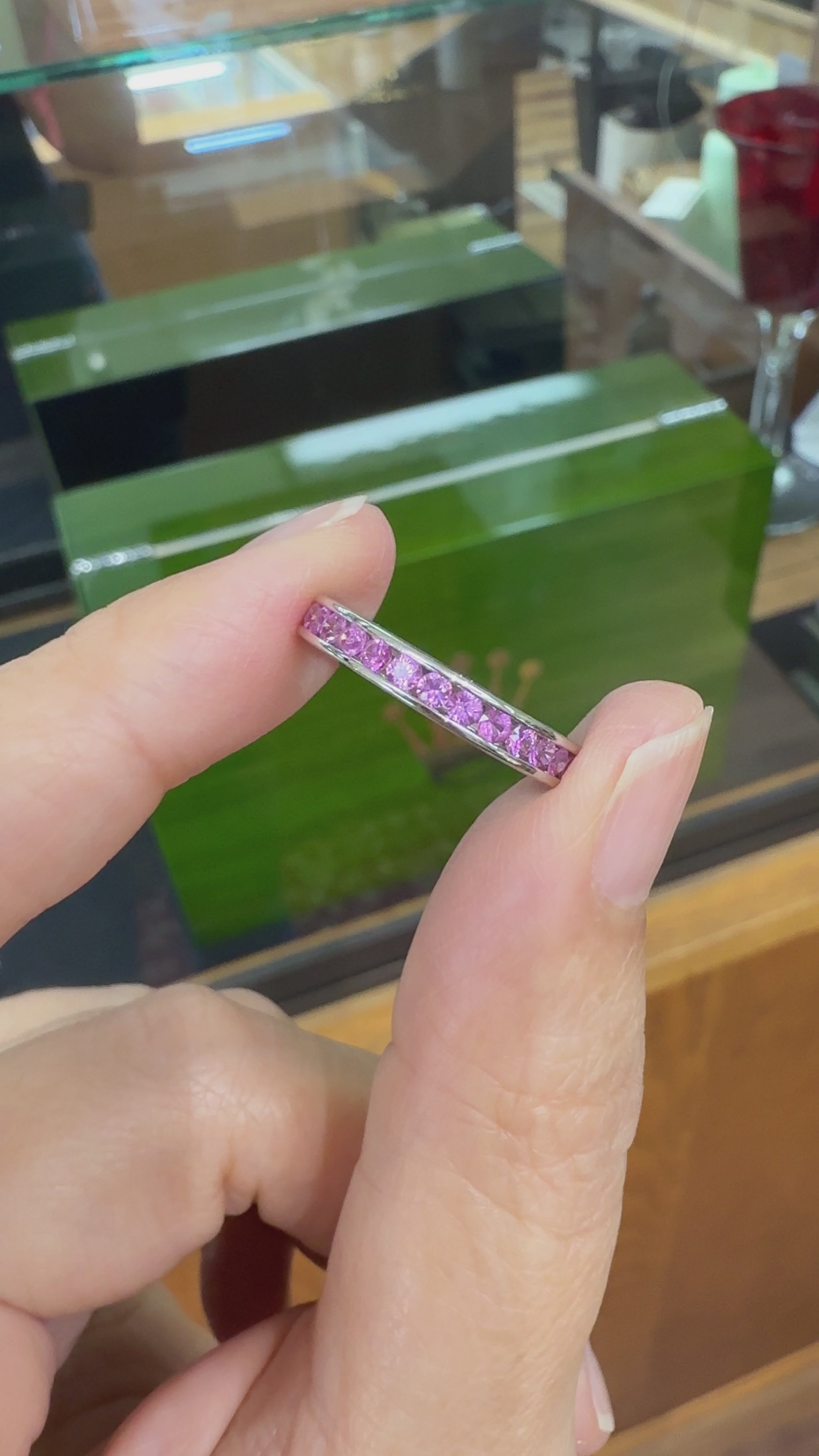 Pink Sapphire Eternity Band 14k Yellow Gold