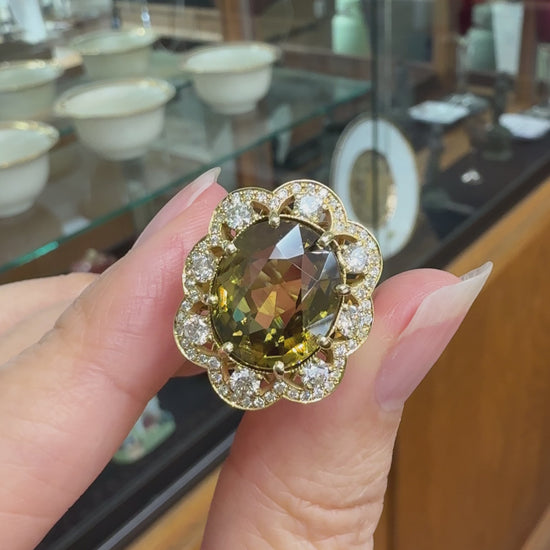 Zircon and Diamond Halo Ring 14k Yellow Gold