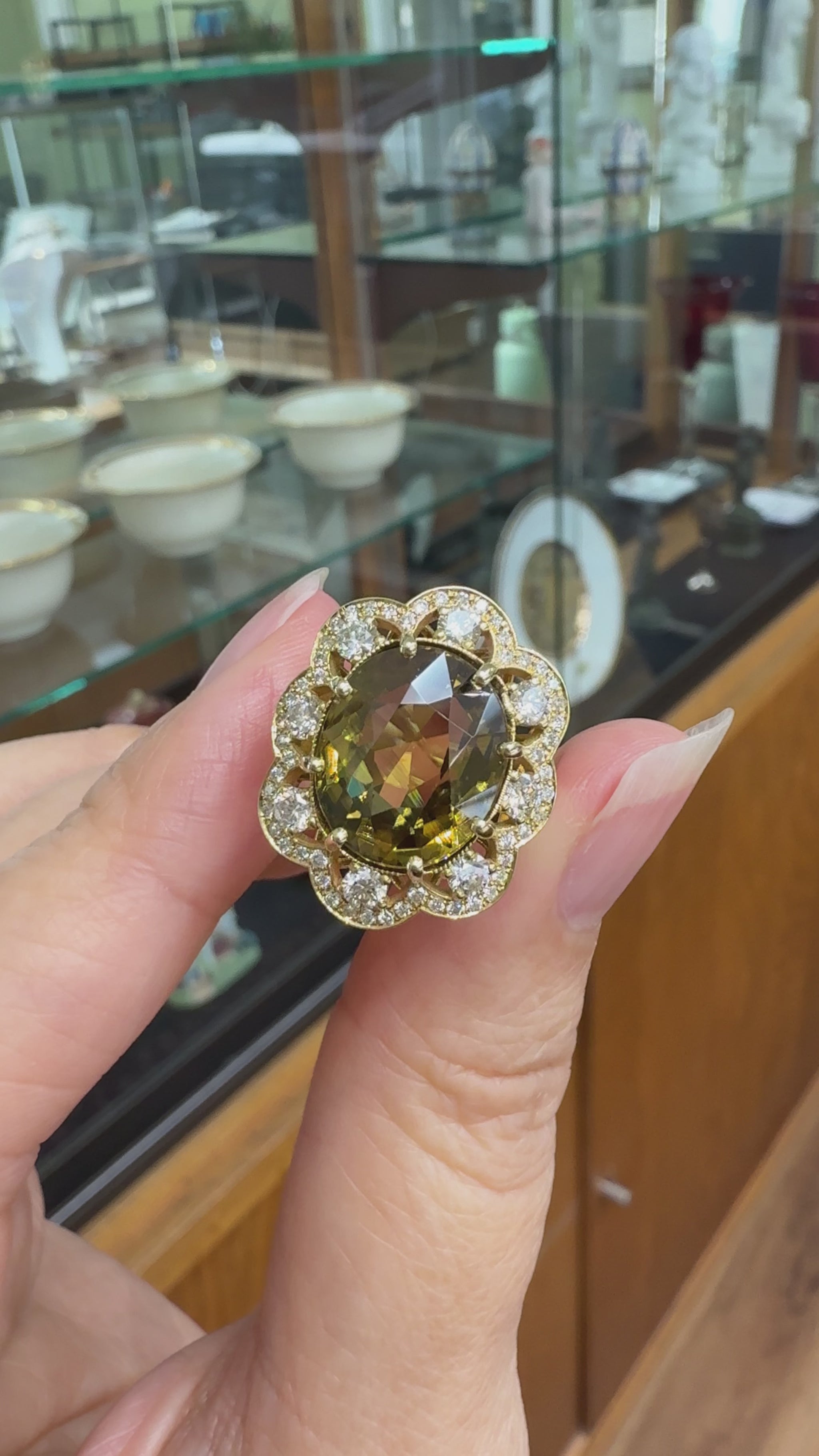 Zircon and Diamond Halo Ring 14k Yellow Gold