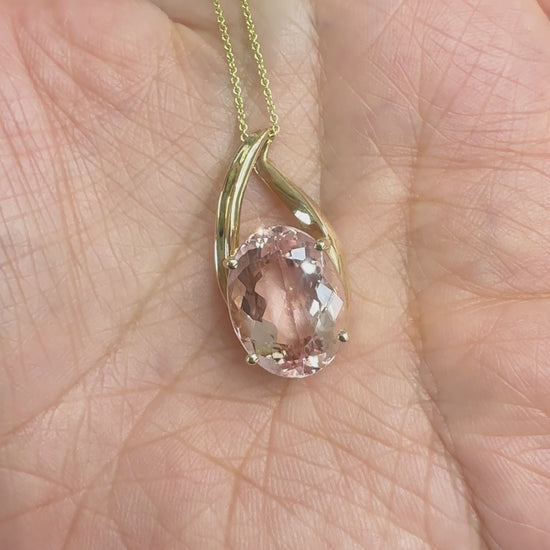 Clyde Duneier 8.5ct Oval Morganite Necklace 14k Yellow Gold