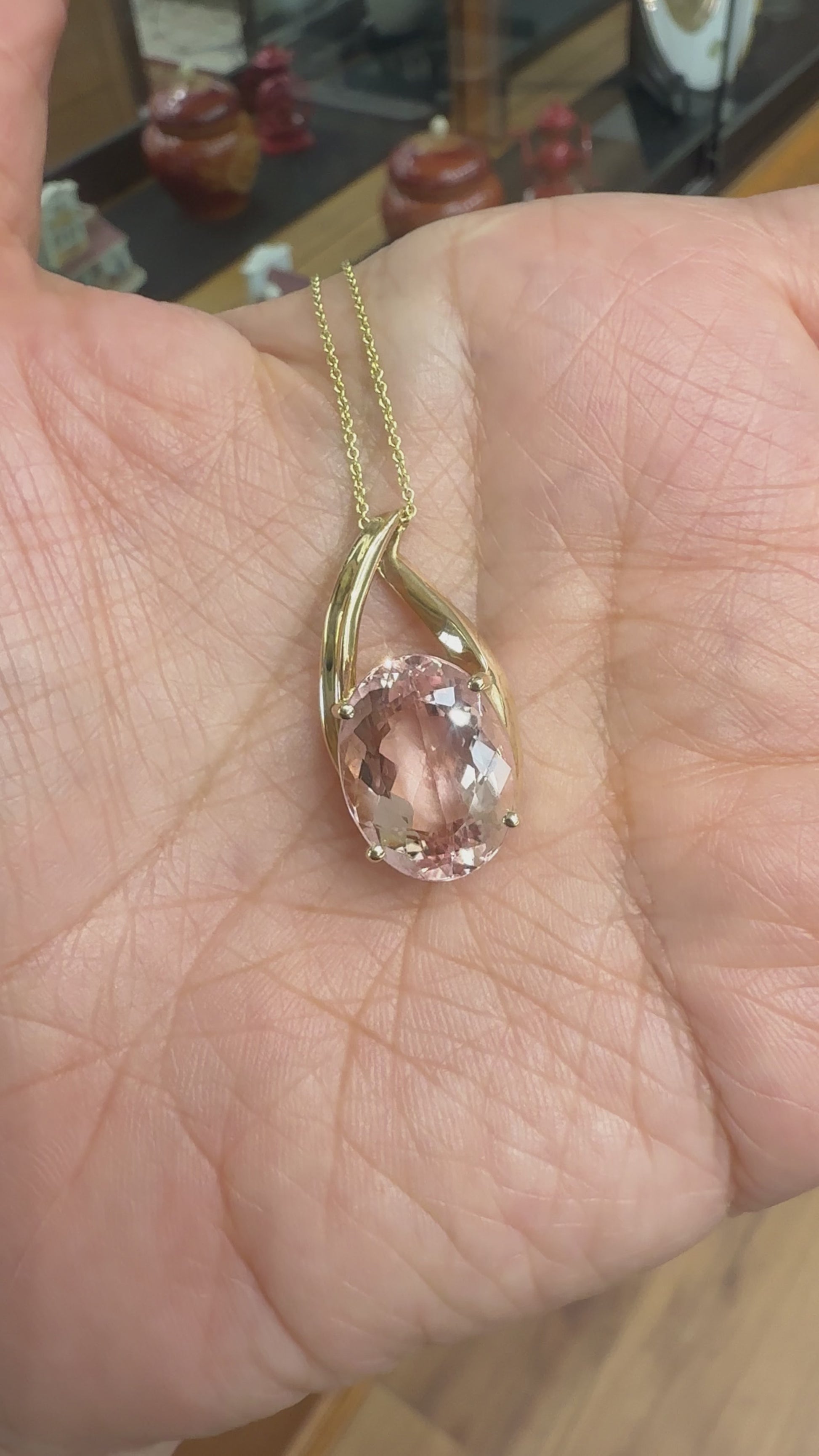 Clyde Duneier 8.5ct Oval Morganite Necklace 14k Yellow Gold
