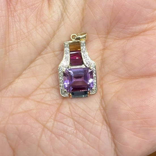 Colorful Multi-Gemstone and Diamond Pendant 14k Gold