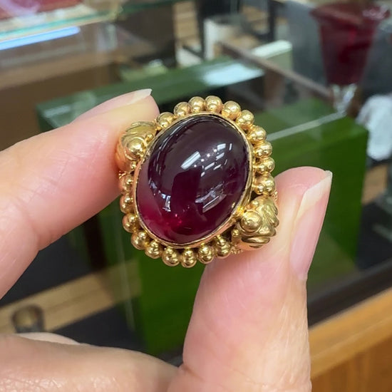 Vintage 1990's Stephen Dweck Pink Tourmaline Cabochon Ring 22k Yellow Gold