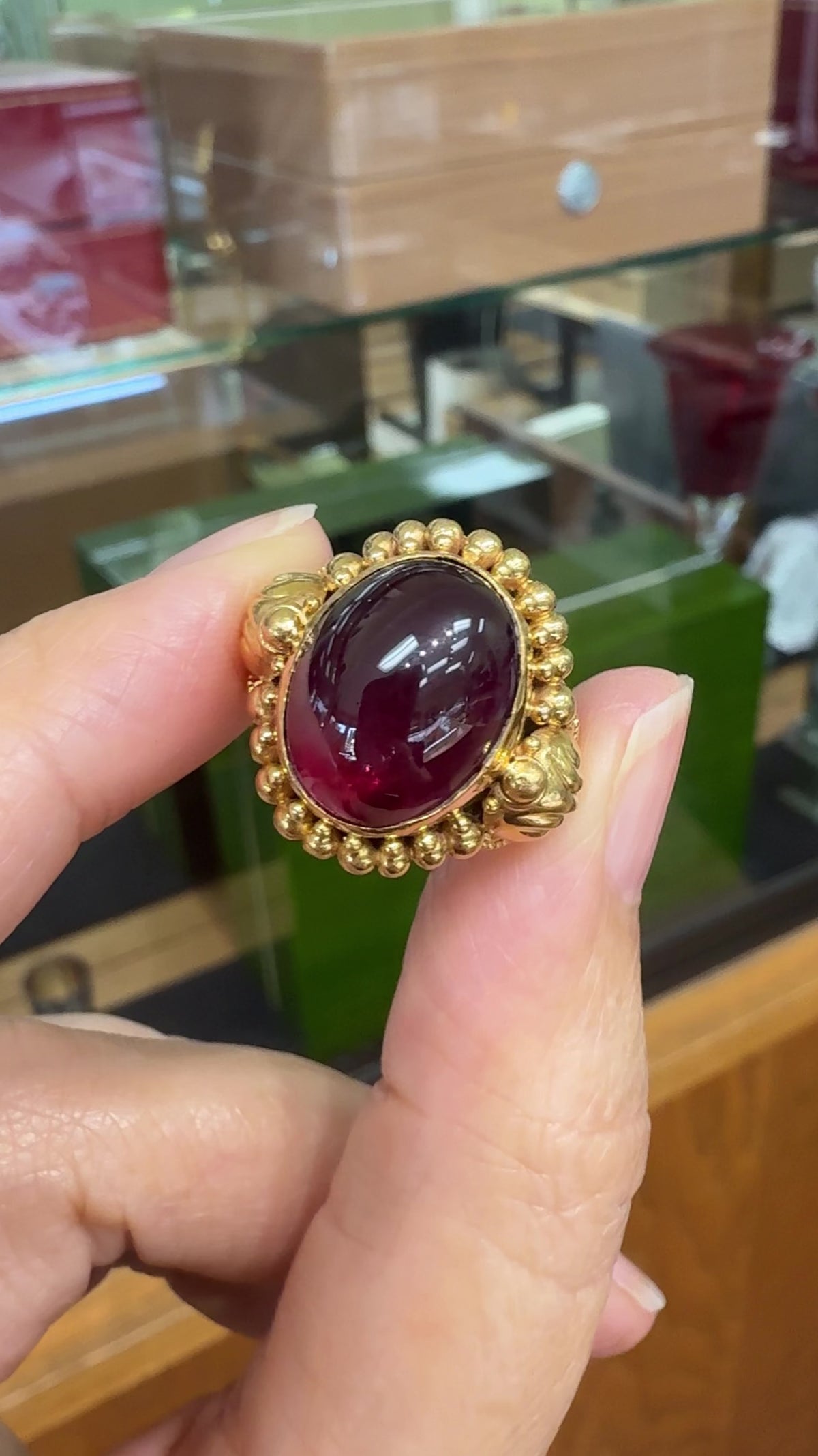 Vintage 1990's Stephen Dweck Pink Tourmaline Cabochon Ring 22k Yellow Gold