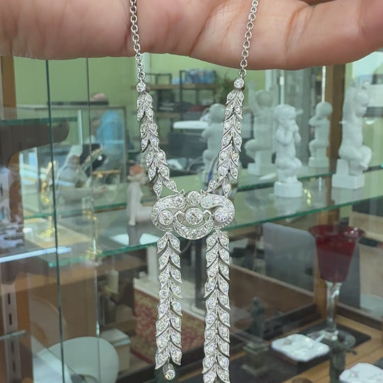 Antique 1910 Edwardian Old Cut Diamond Drop Necklace Platinum