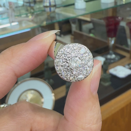 1980's Diamond Pave Cluster Ring 14k White Gold