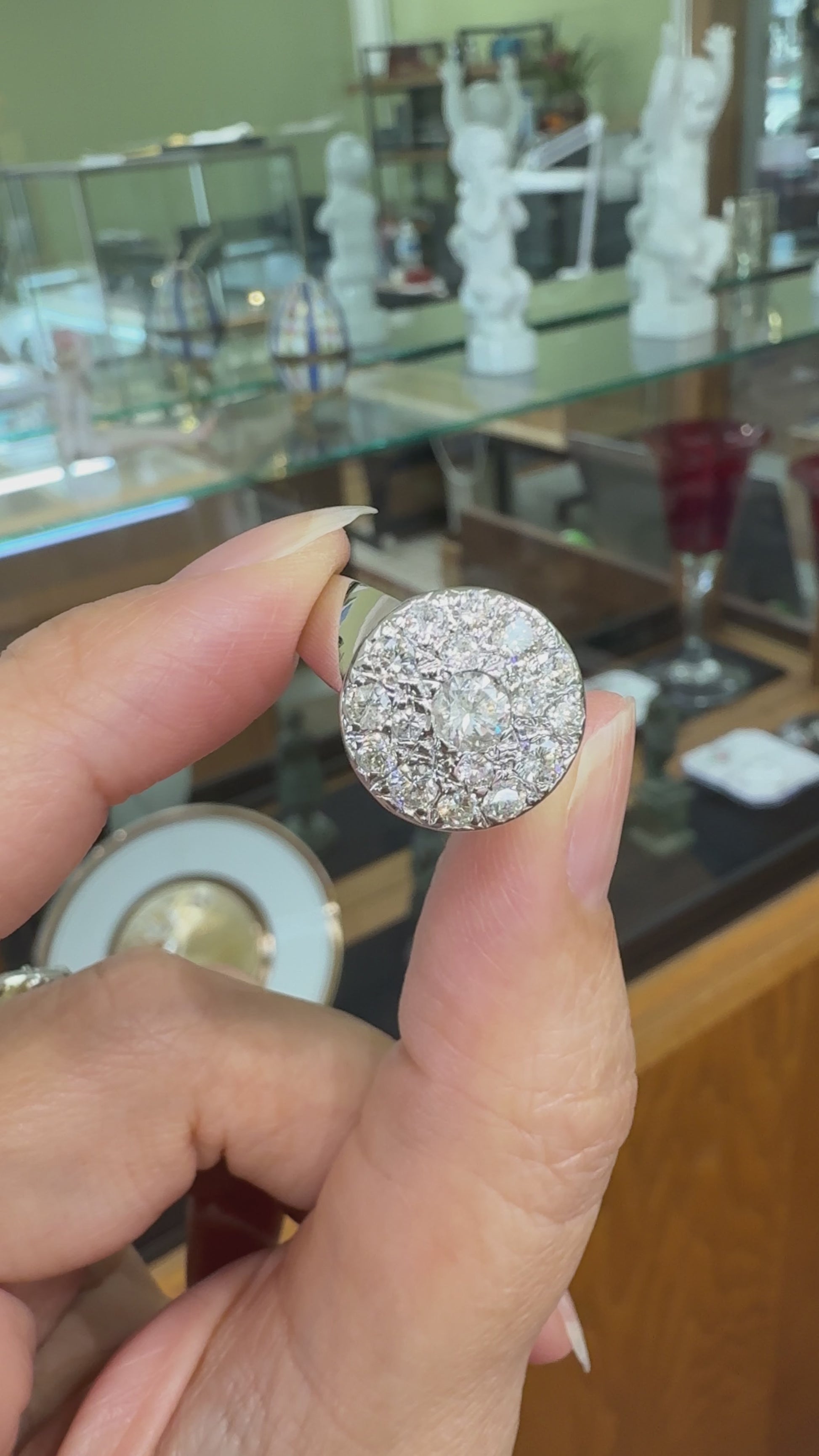 1980's Diamond Pave Cluster Ring 14k White Gold