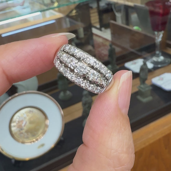 Vintage 1950's 3 Row Diamond Band Ring 14k White Gold