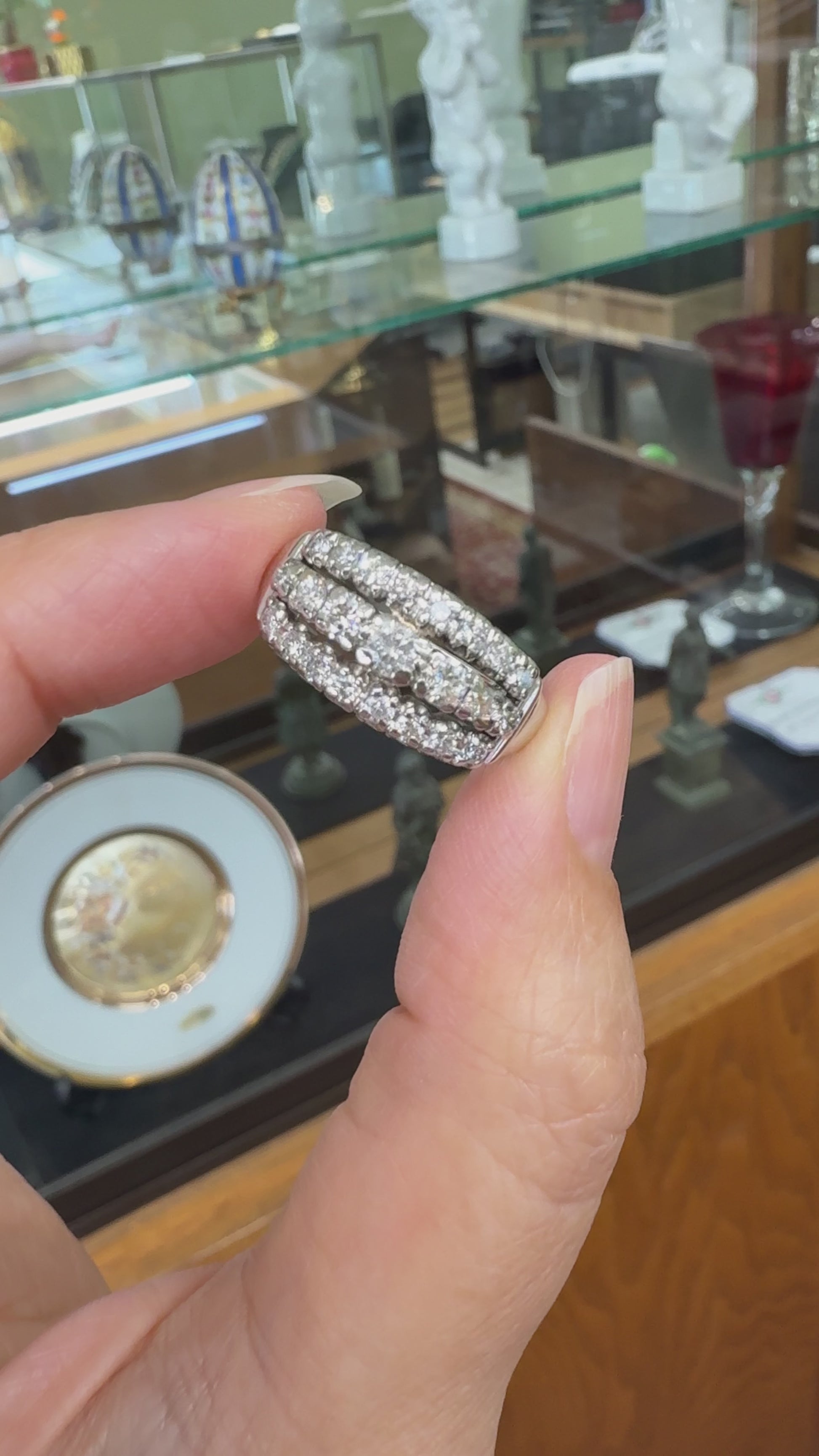 Vintage 1950's 3 Row Diamond Band Ring 14k White Gold