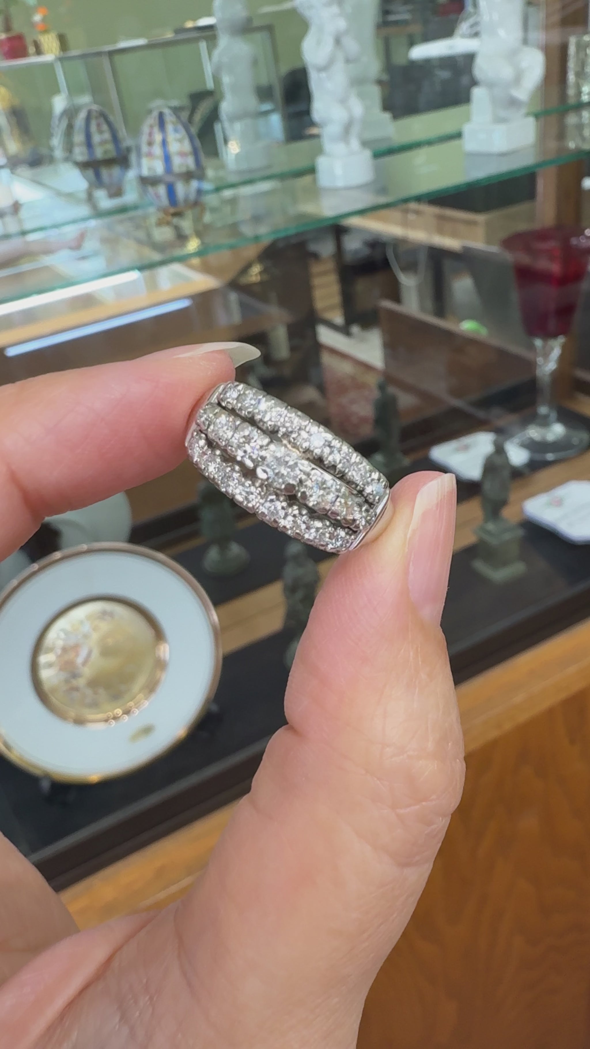 Vintage 1950's 3 Row Diamond Band Ring 14k White Gold