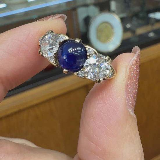 Antique 1910 No Heat Sapphire and Old European Diamond Ring 12-14k Gold