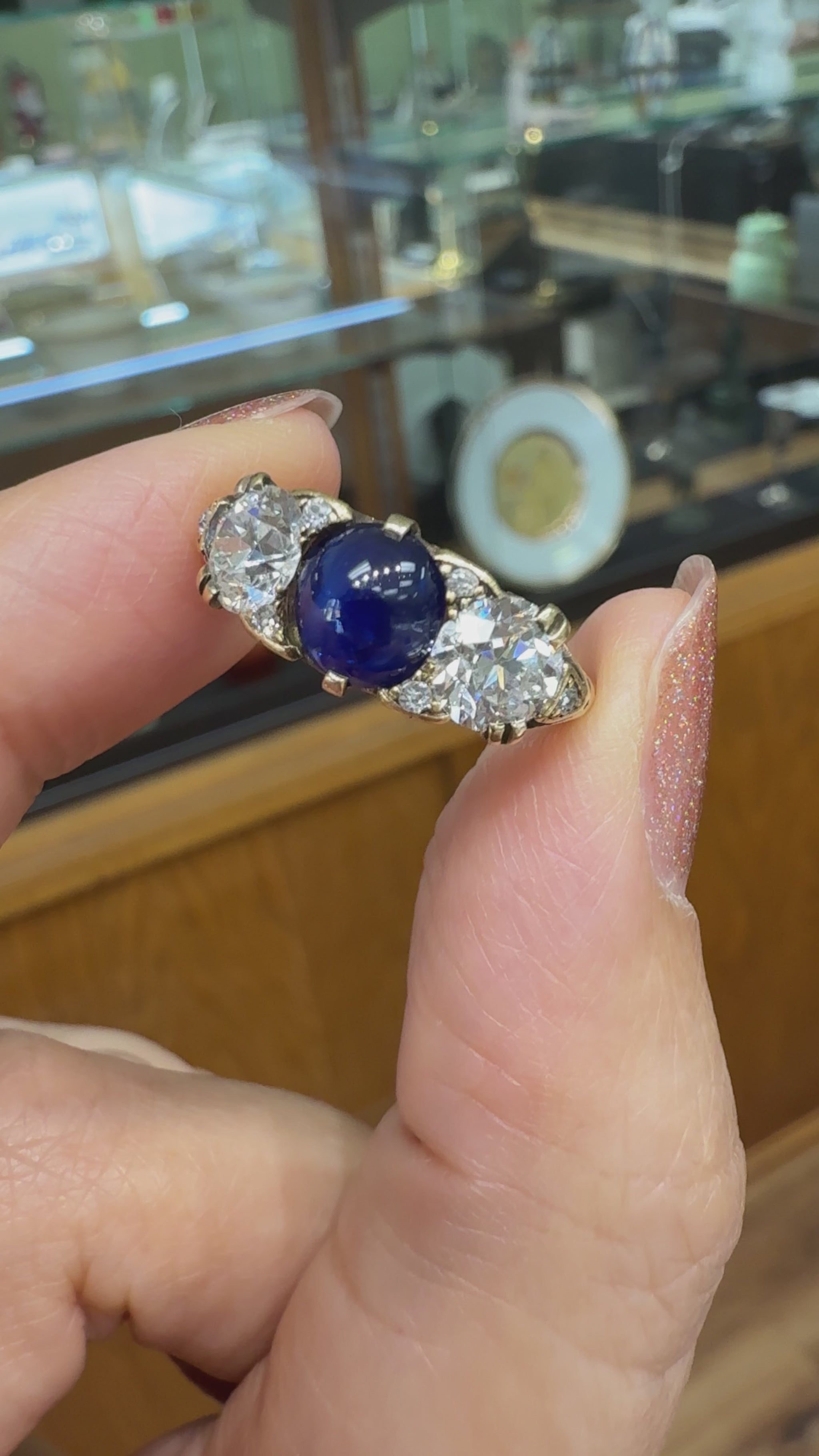 Antique 1910 No Heat Sapphire and Old European Diamond Ring 12-14k Gold