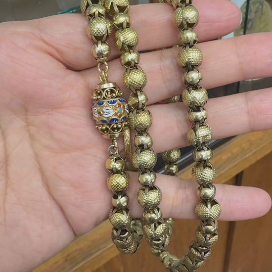 Antique 1890's Victorian Enamel Clasp Long Necklace 14k-17k Yellow Gold