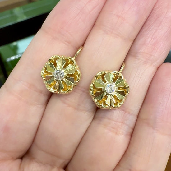 Vintage 1960's Old Cut Diamond Drop Earrings 18k Yellow Gold