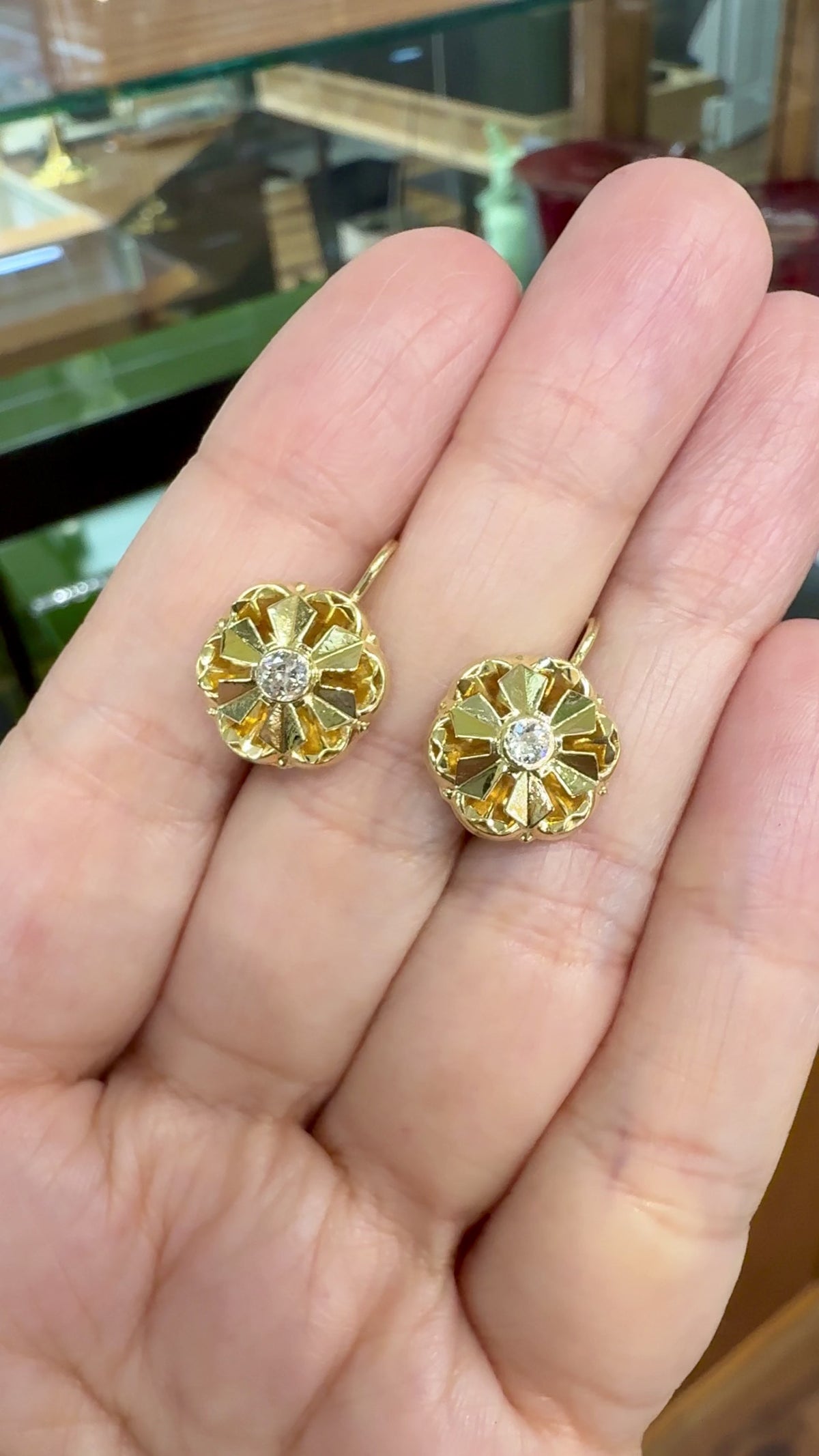 Vintage 1960's Old Cut Diamond Drop Earrings 18k Yellow Gold