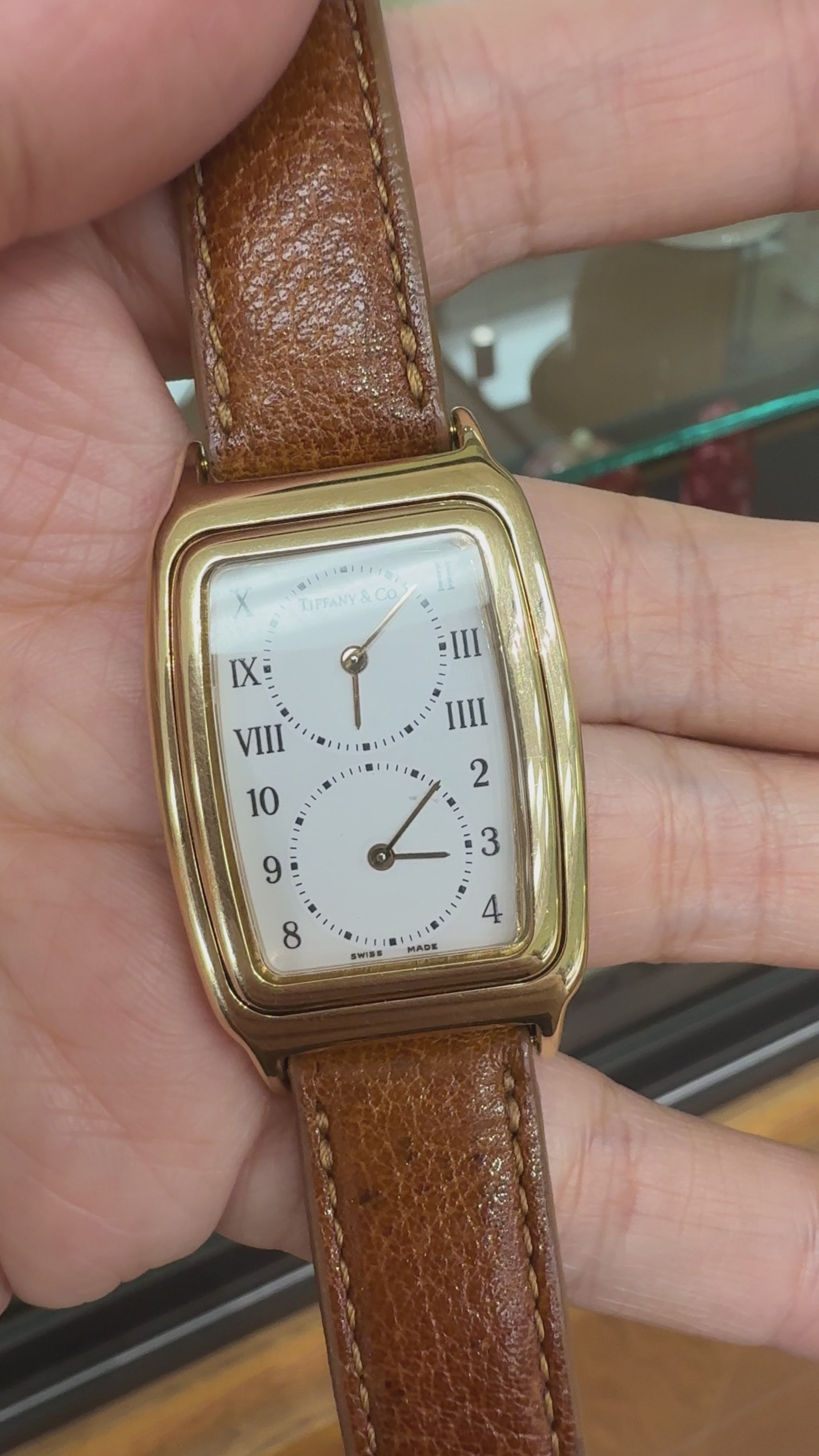 Vintage 1990's Tiffany & Co. Dual Time Quartz Flip Watch 18k Yellow Gold