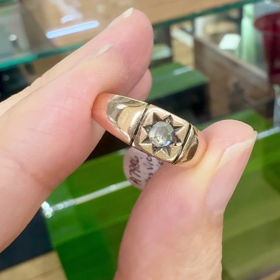 Antique 1890's Victorian Rose Cut Diamond Signet Ring 14k