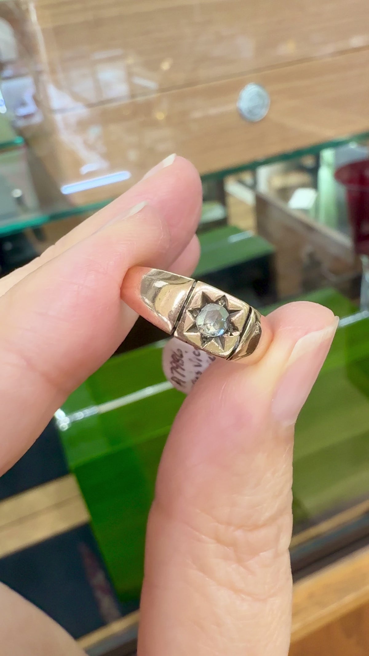 Antique 1890's Victorian Rose Cut Diamond Signet Ring 14k