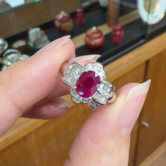 Estate Ruby and Diamond Ring Platinum