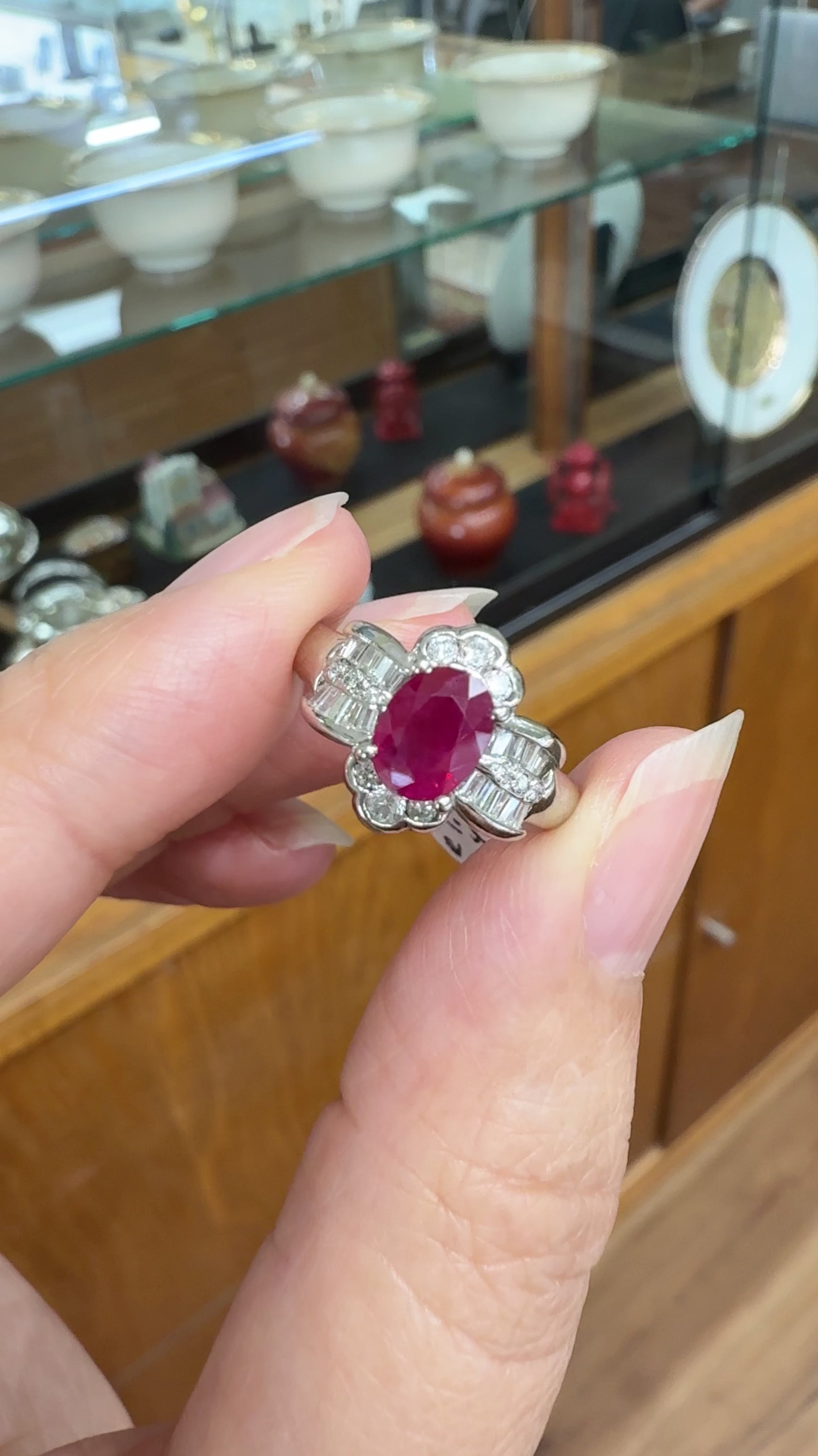 Estate Ruby and Diamond Ring Platinum