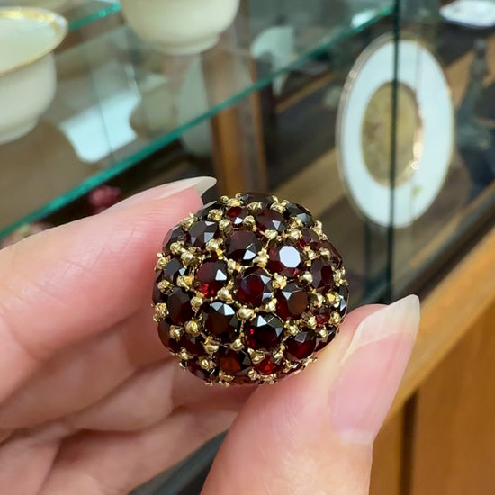Vintage 1970's Red Garnet Cluster Ring 18k Yellow Gold
