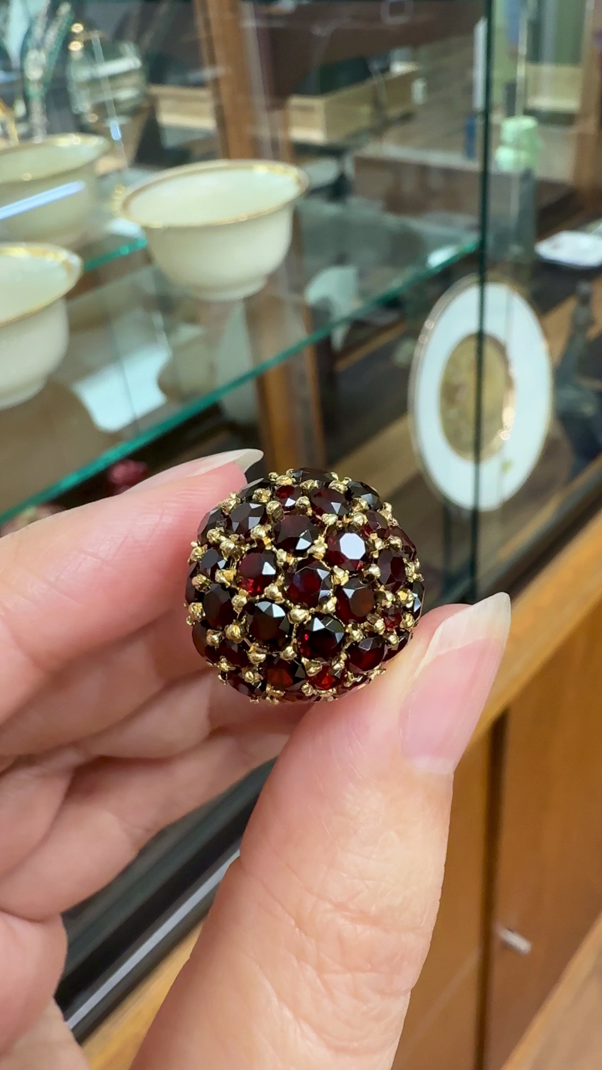 Vintage 1970's Red Garnet Cluster Ring 18k Yellow Gold