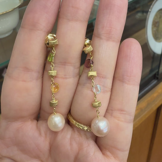 Marco Bicego Pearl and Gemstone Drop Dangle Earrings 18k Yellow Gold