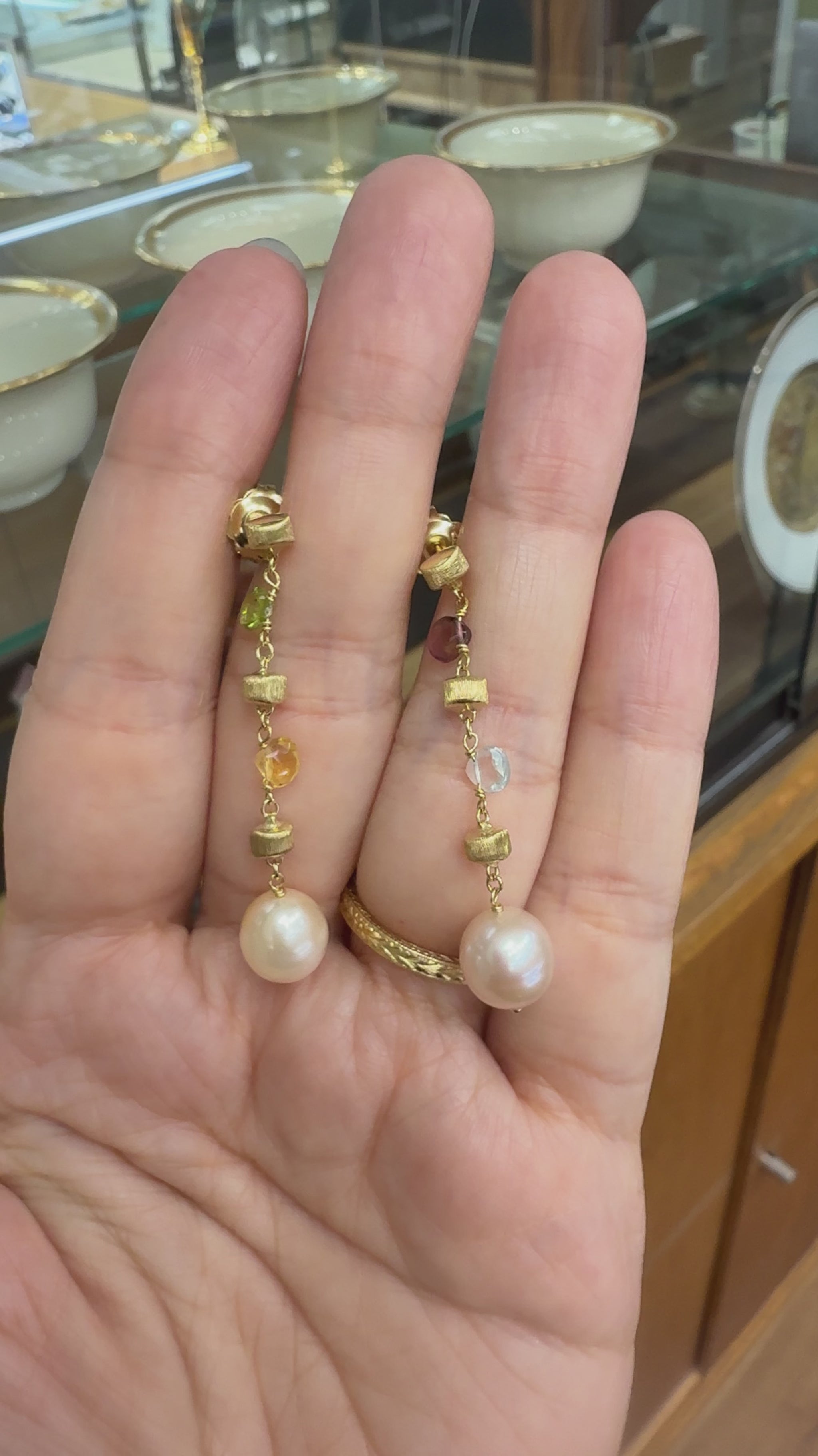 Marco Bicego Pearl and Gemstone Drop Dangle Earrings 18k Yellow Gold