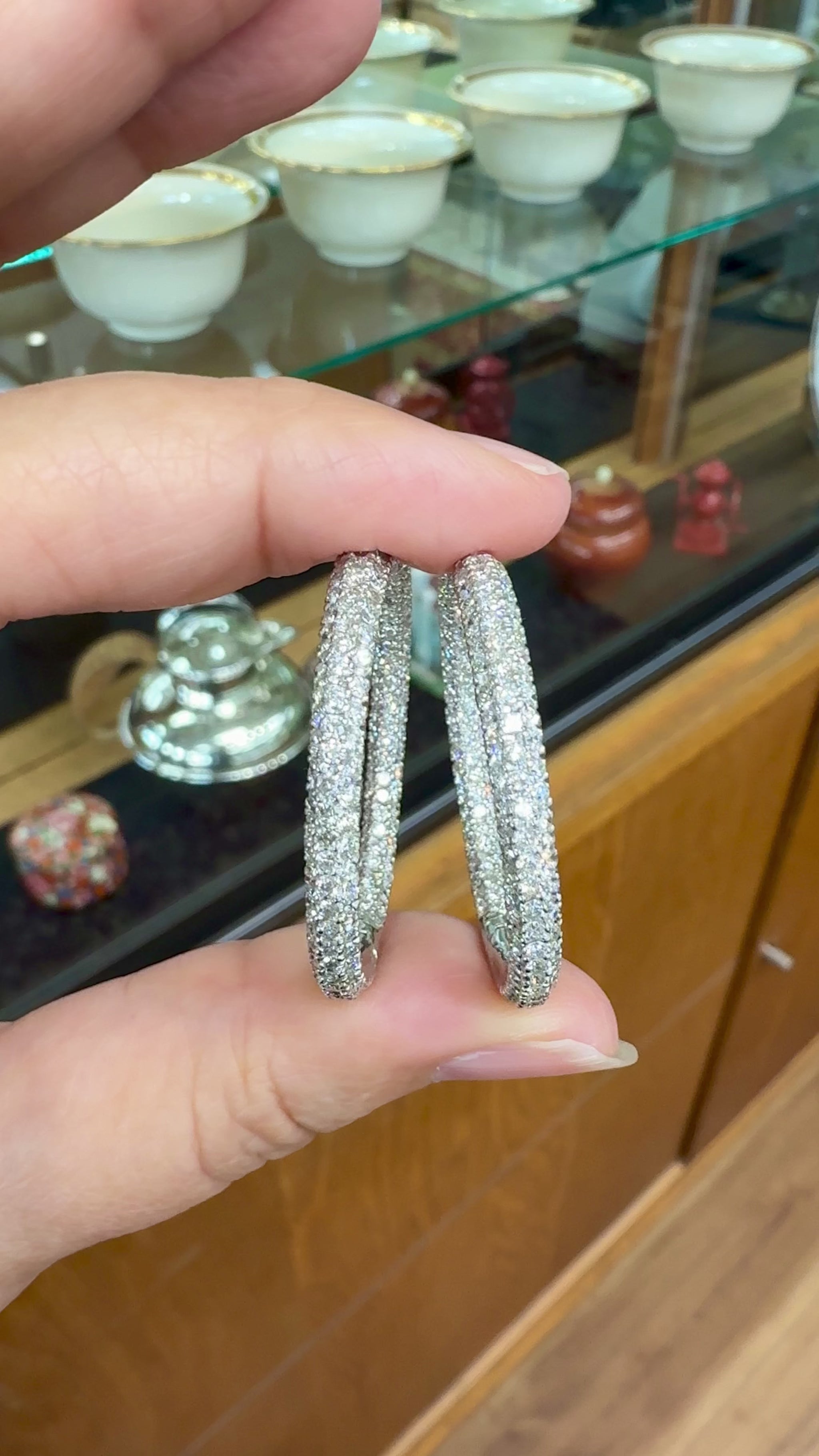 Large Inside out Diamond Hoop Earrings 18k White Gold