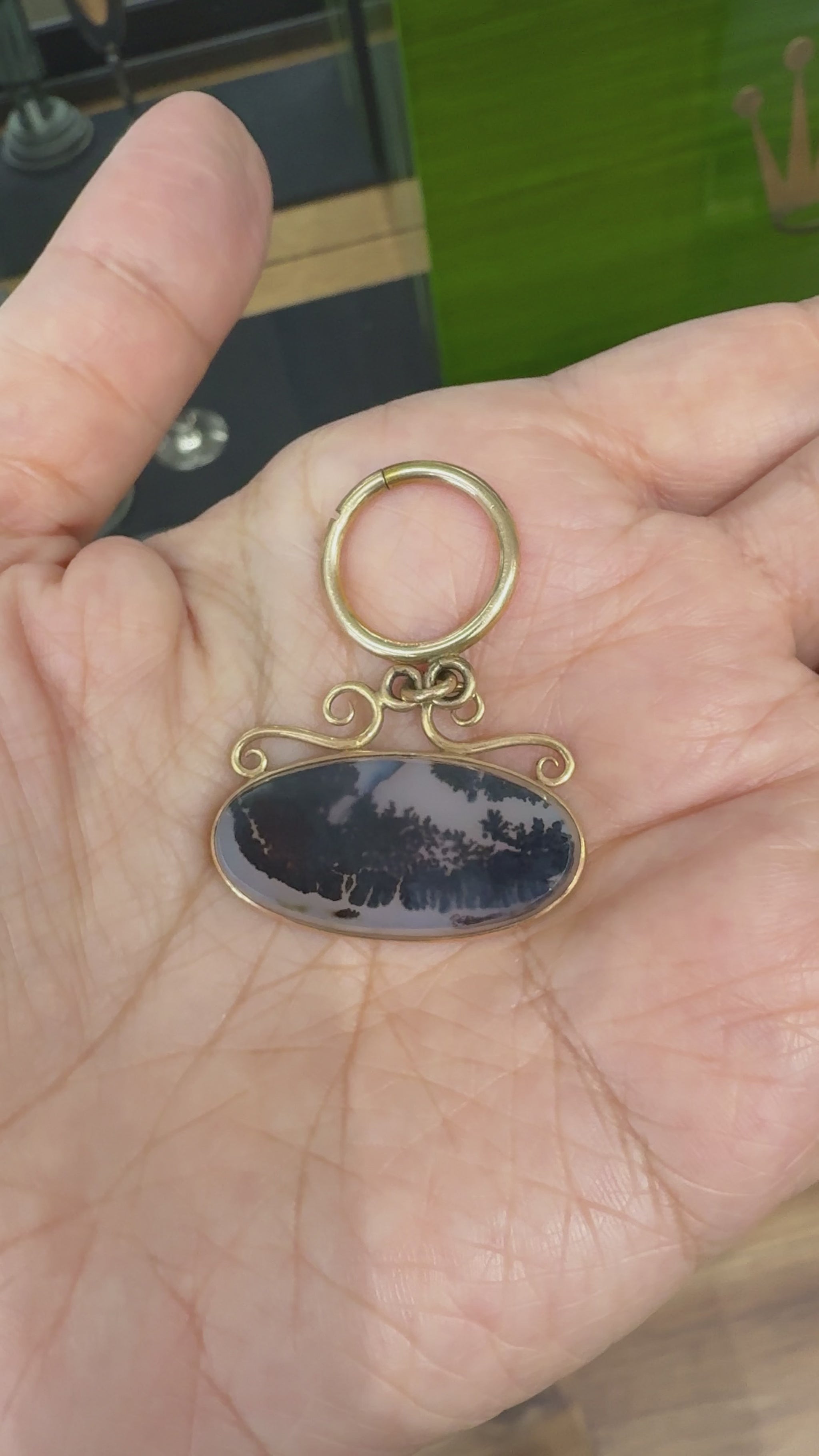 1890's Victorian Dendritic Moss Agate Fob Pendant 14k/Gold Filled