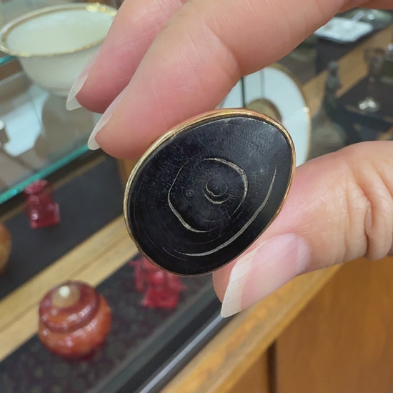 Hawaiian Black Coral Slice Ring 14k Yellow Gold