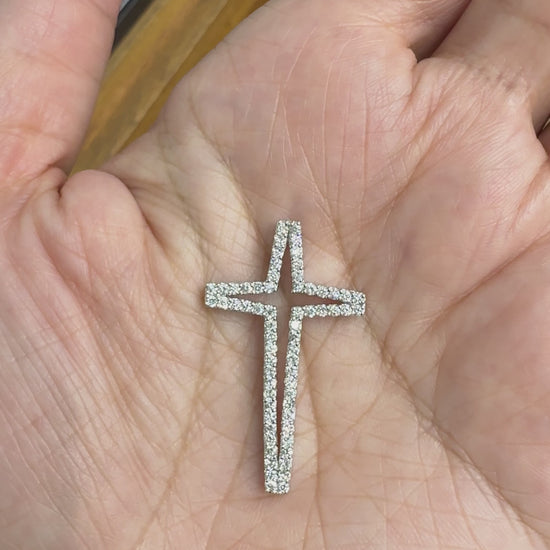 Cut Out Diamond Cross Pendant Necklace 18k White Gold