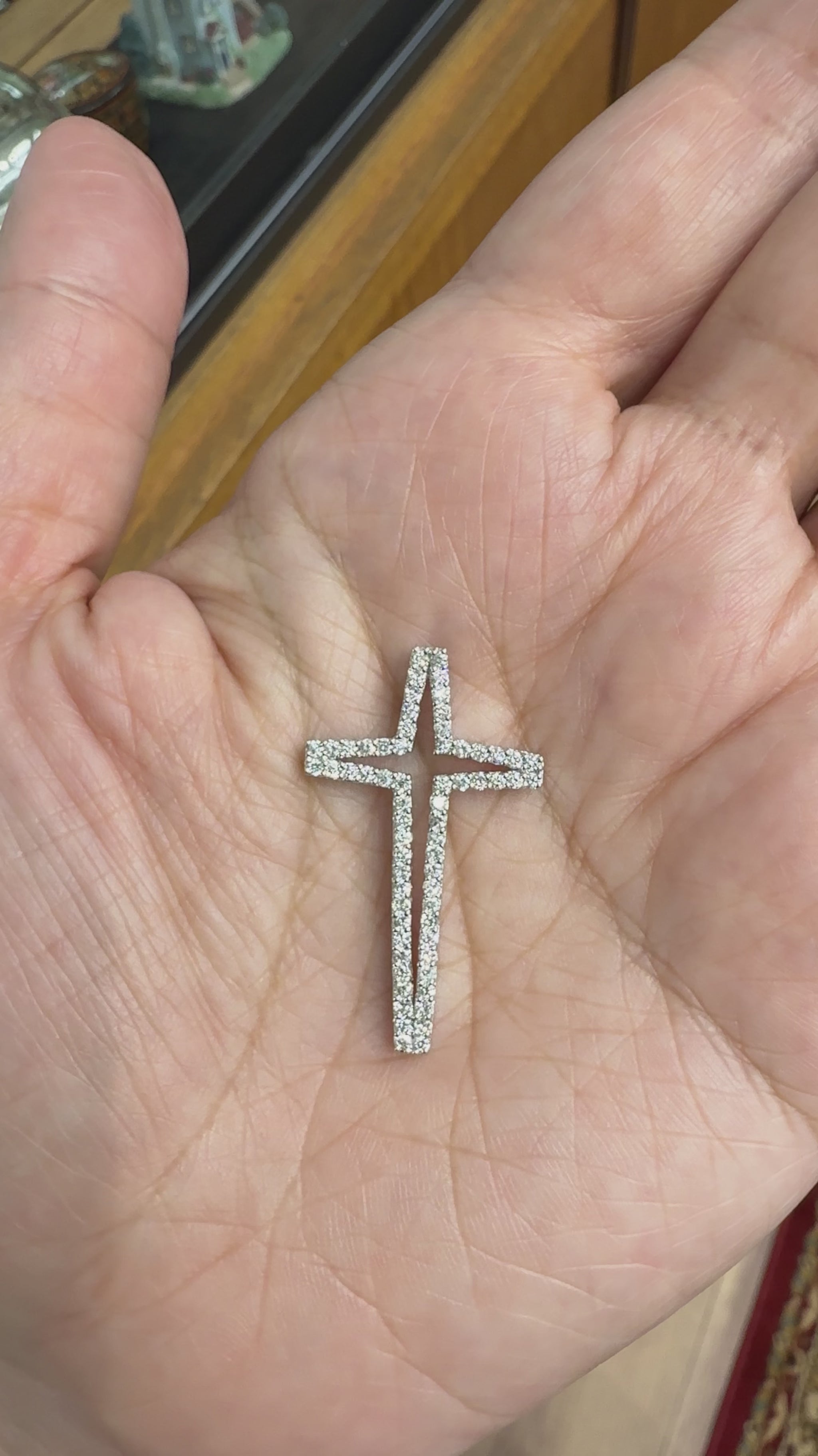 Cut Out Diamond Cross Pendant Necklace 18k White Gold