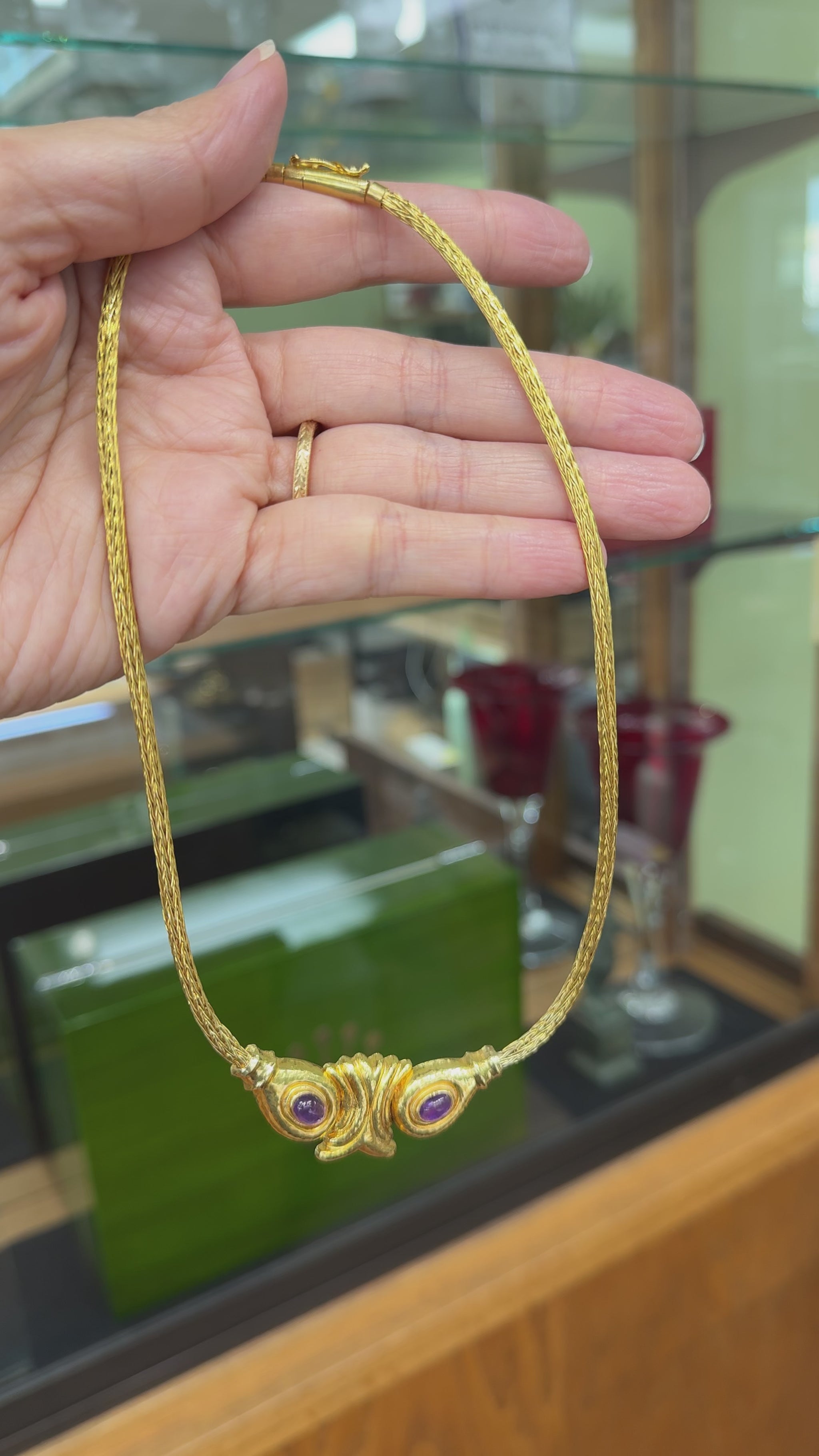 Vintage LALAoUNIS Byzantine Revival Amethyst Necklace 18k Yellow Gold