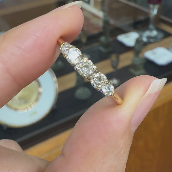 Vintage 5 Stone Diamond Band Ring 14k Yellow Gold