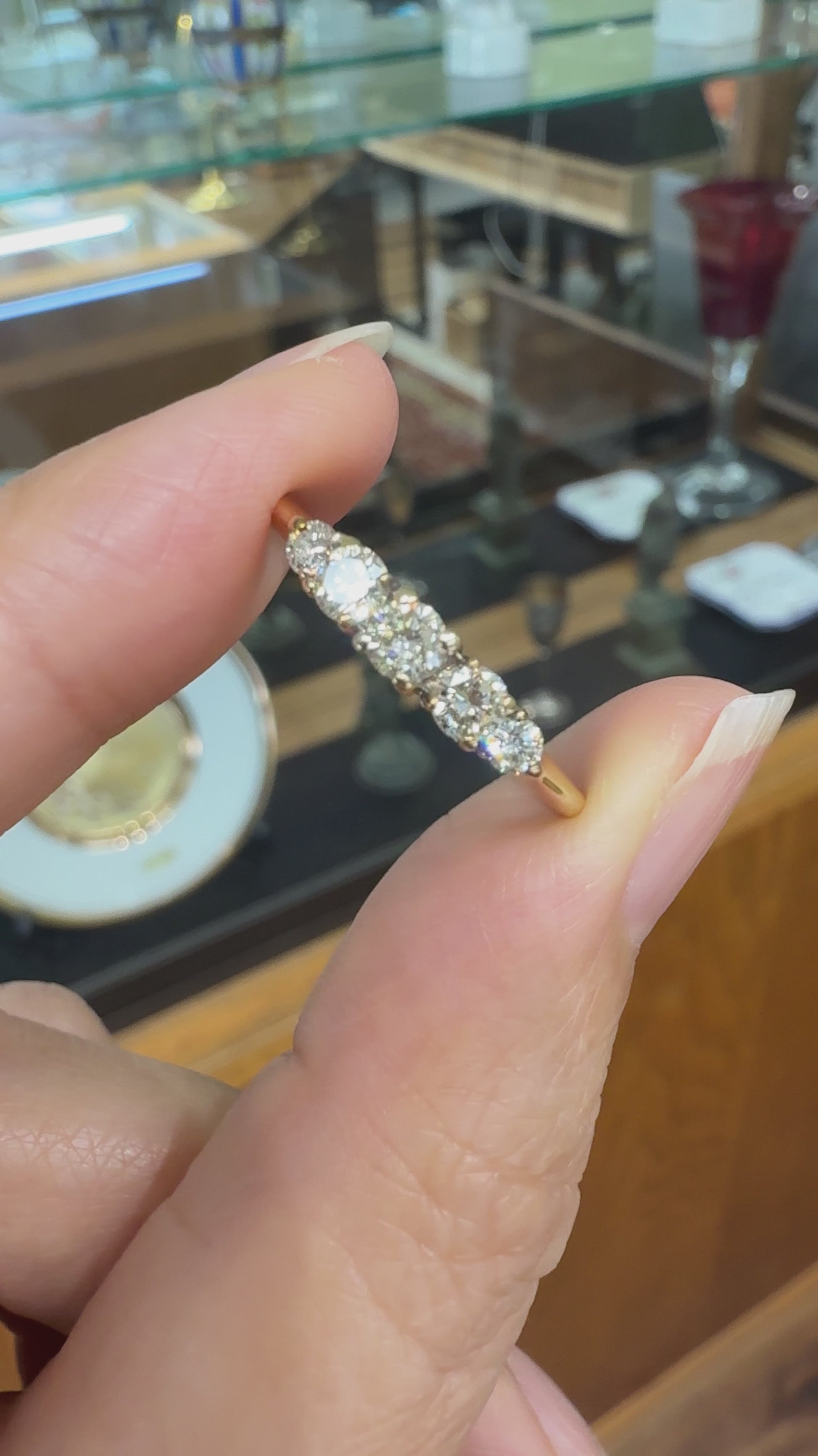 Vintage 5 Stone Diamond Band Ring 14k Yellow Gold