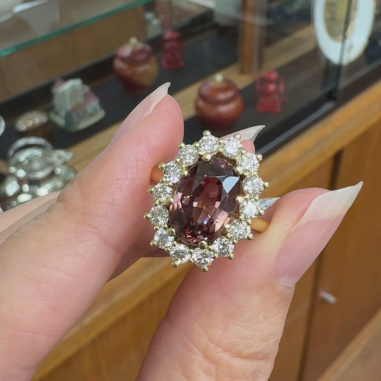 Zircon and Diamond Halo Ring 14k Yellow Gold
