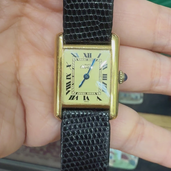 Cartier Tank Unisex 1970s Vintage Manual Wind 20x28mm 925 Vermeil