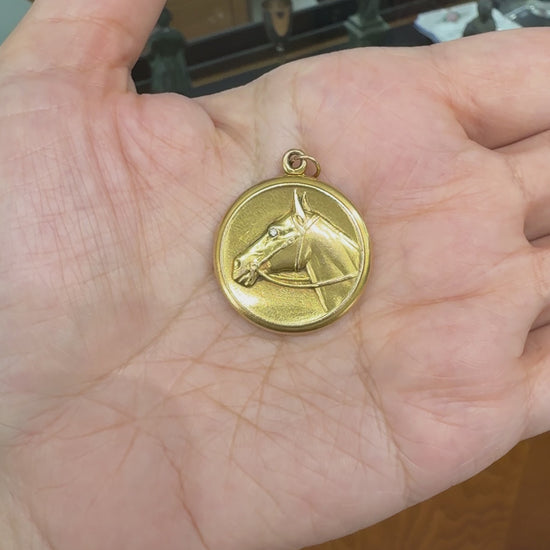 Antique 1900 Diamond Horse Locket Pendant 14k Yellow Gold