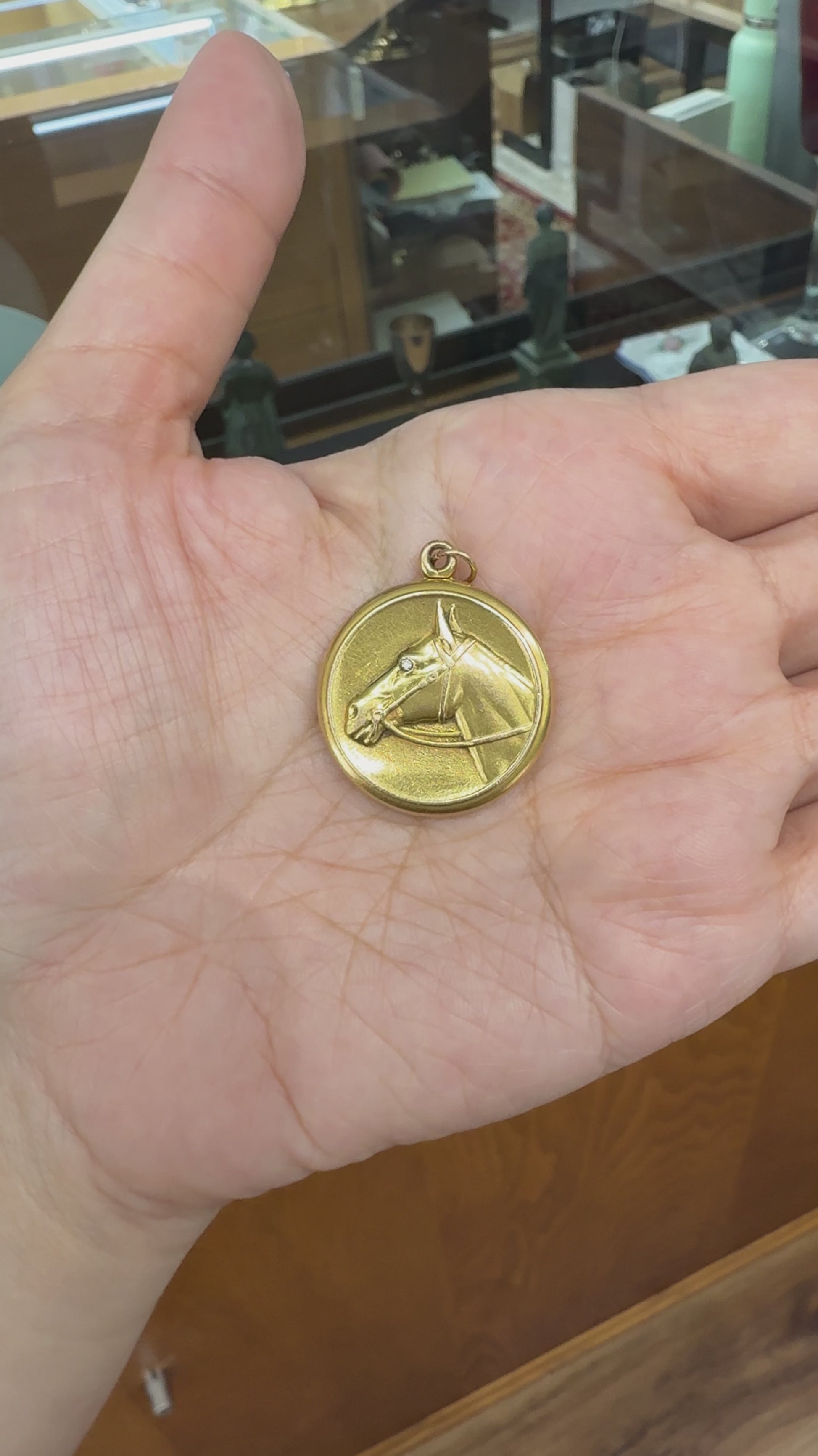 Antique 1900 Diamond Horse Locket Pendant 14k Yellow Gold