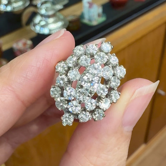 1980's Vintage Diamond Cluster Statement Ring 14k White and Yellow Gold