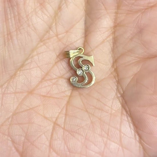 Vintage 1980's Mini "S" Diamond Pendant 14k Yellow Gold