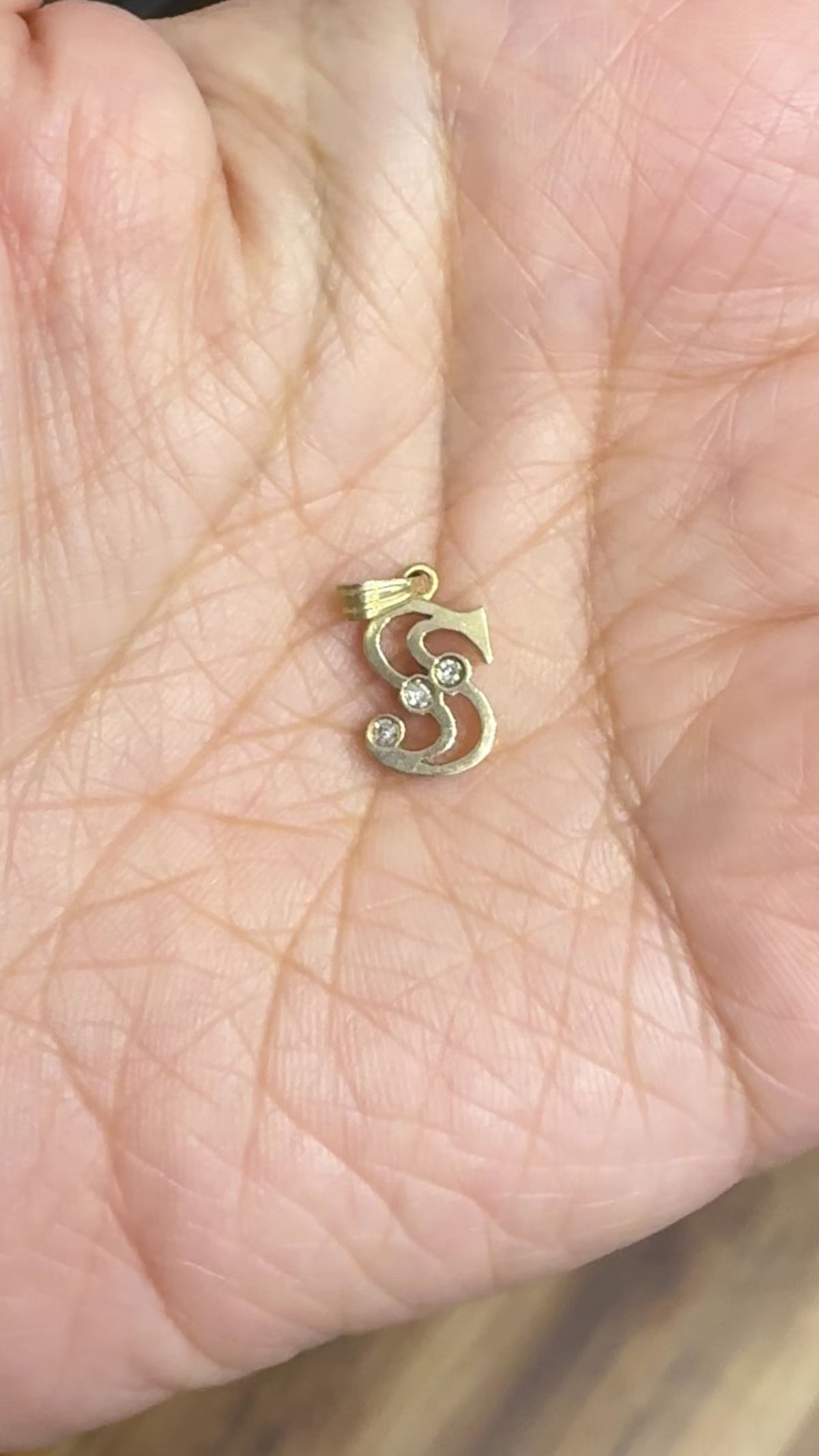 Vintage 1980's Mini "S" Diamond Pendant 14k Yellow Gold
